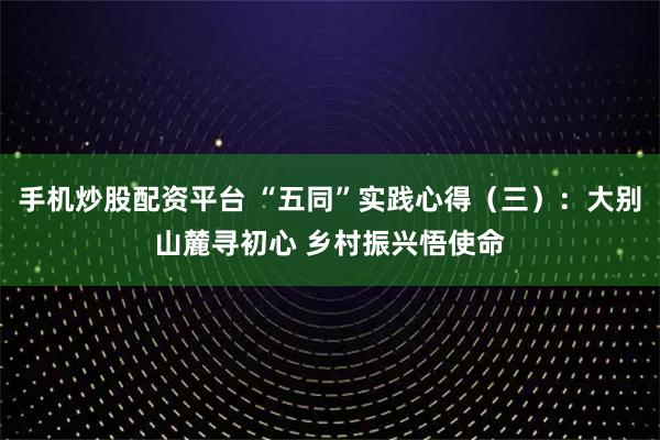 手机炒股配资平台 “五同”实践心得（三）：大别山麓寻初心 乡村振兴悟使命
